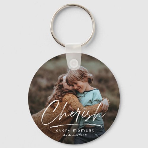 Simple Script 2 Photo Christmas Holiday Keychain