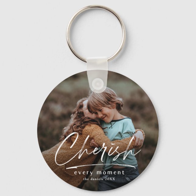 Simple Script 2 Photo Christmas Holiday Keychain (Front)