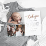 Simple Script 3 Photo Collage Baby Thank Postcard<br><div class="desc">This Simple Script 3 Photo Collage Baby Thank You Card features modern rose gold handwritten calligraphy thank you and personal message on the front. Click the personalize button to customize this design with your photos and details.</div>