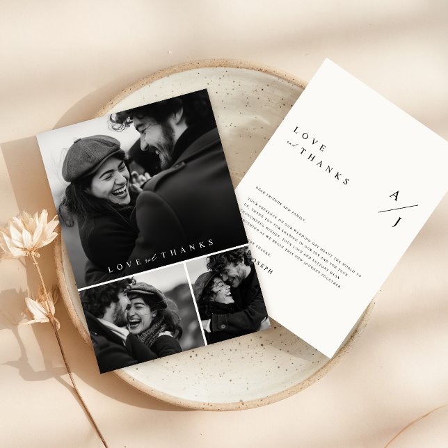 Simple Script 3 Photo Collage Wedding Thank You Card (Creator Uploaded)