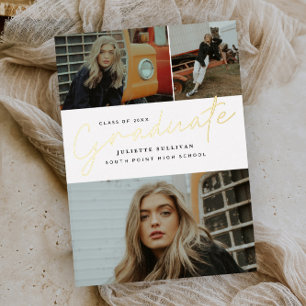 Simple Script 3 Photo Graduation Party  Foil Invitation