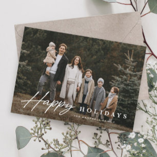 Simple Script 3 Photo Happy Holiday Card