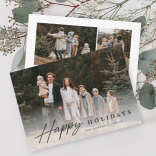 Simple Script 3 Photo Happy Holiday Card