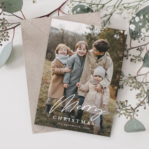 Simple Script 3 Photo Merry Christmas Holiday Card