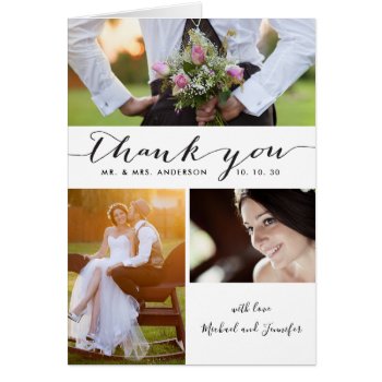 Simple Script 3 Photo Wedding Thank You by monogramgallery at Zazzle