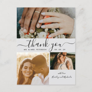 Simple Script 4 Photo Collage Wedding Thank You  P Postcard