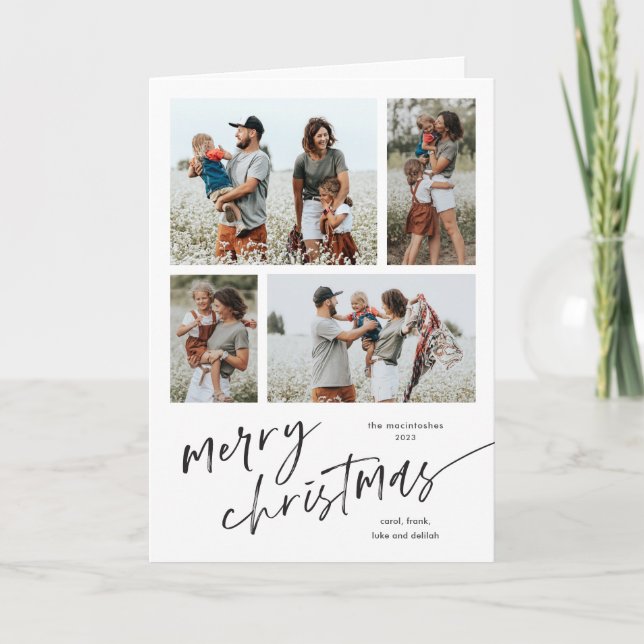 Simple Script 5 Photo Merry Christmas  Card (Front)