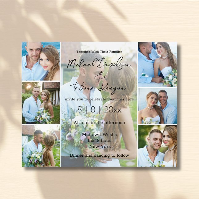 simple script 7 photos collage wedding invitation (Creator Uploaded)
