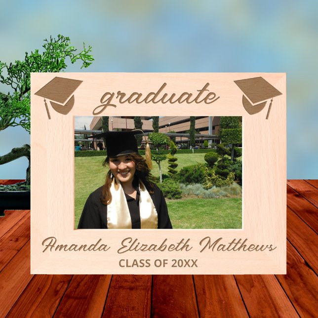 Simple Script 7x5L Elegant Chic Graduation Picture Engraved Frames (Add your graduate's details to this simple script engraved graduation picture frame)