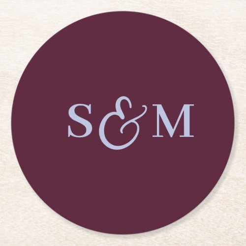 Simple Script Ampersand Monogram Wedding Round Paper Coaster