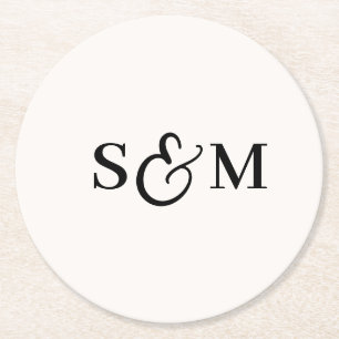 Simple Script Ampersand Monogram Wedding Round Paper Coaster