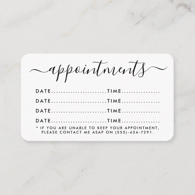 Simple Script Appointment Card - Black & White (Front)
