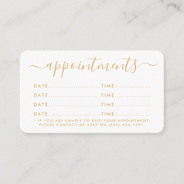 Simple Script Appointment Card - Gold & White (Front)