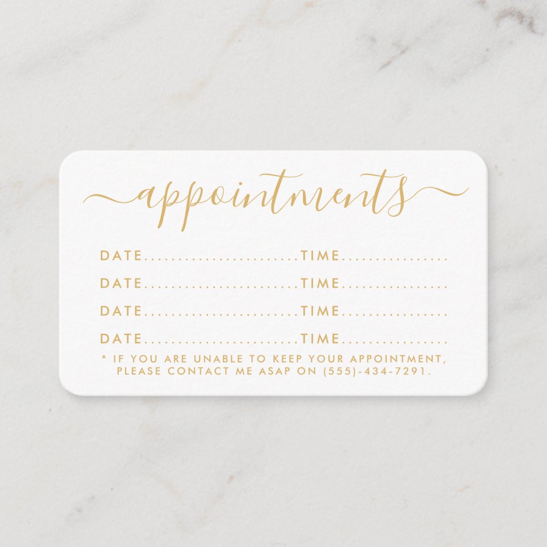 Simple Script Appointment Card - Gold &amp; White | Zazzle