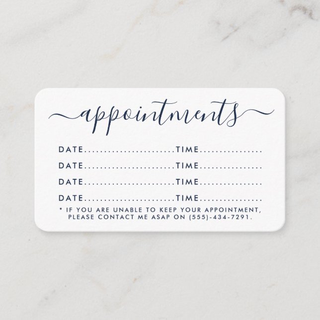 Simple Script Appointment Card - Navy Blue & White (Front)