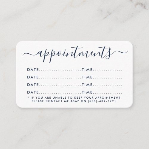 Simple Script Appointment Card _ Navy Blue  White