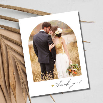 Simple Script Arch Photo Wedding Thank You Postcard by stylelily at Zazzle