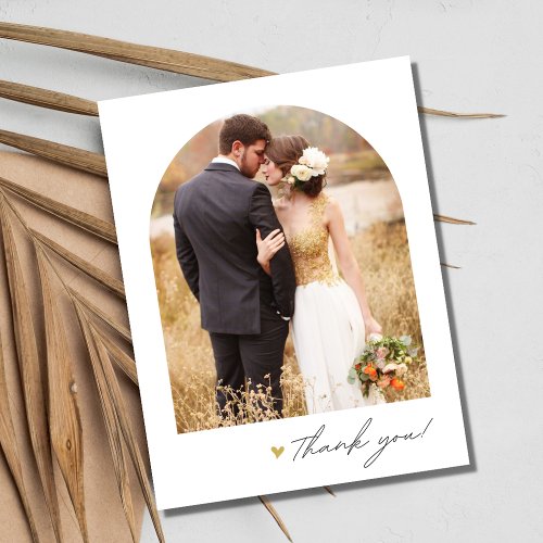 Simple Script Arch Photo Wedding Thank You Postcard