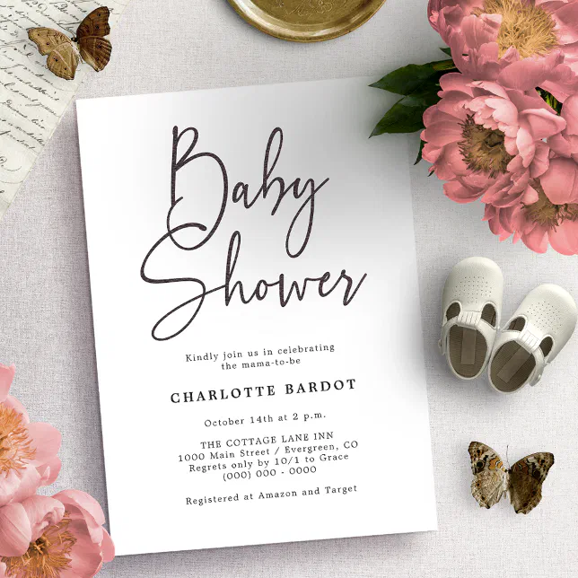 Simple Script Baby Shower Invitation | Zazzle