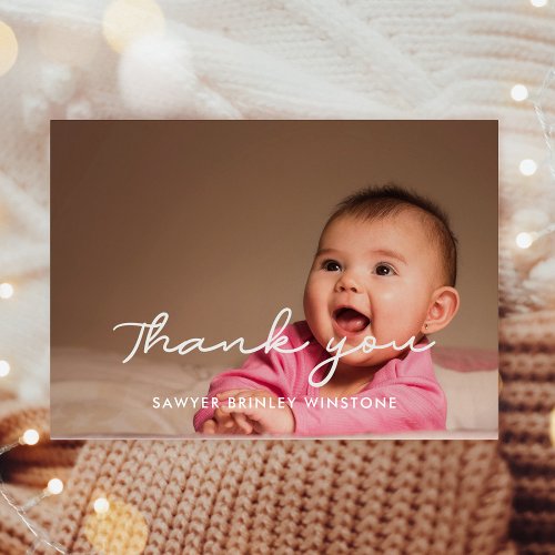 Simple script Baby shower thank you card