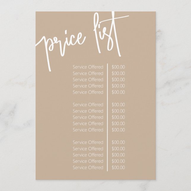 Simple Script Beige Salon Price List Service Menu (Front)