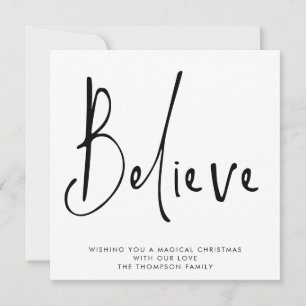 Simple Script Believe Black White Holiday Note Card