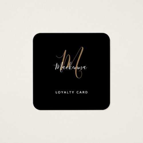 Simple Script Black and Gold Monogram Loyalty Card