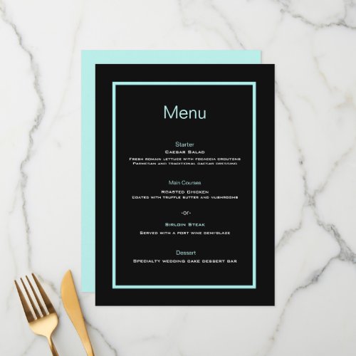 Simple script black and teal wedding flat menu