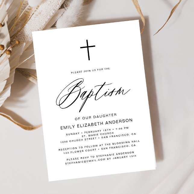 Simple Script Black and White Baptism Invitation (Creator Uploaded)
