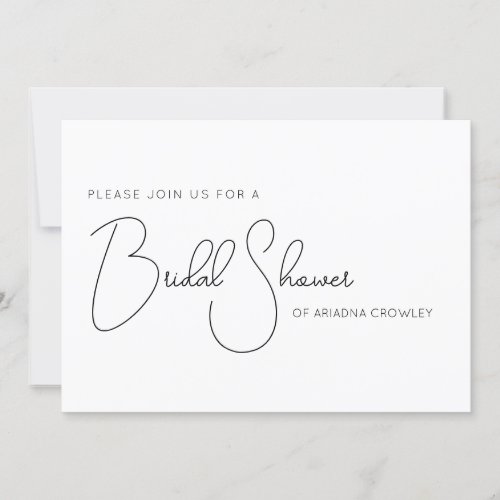 Simple Script Black and White Bridal Shower Invite