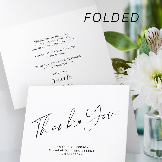 Simple script black and white graduation letterpress thank you card (Creator Uploaded)