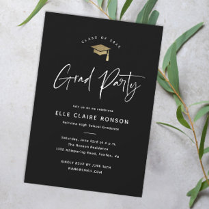 Simple Script Black and White Graduation Party Invitation