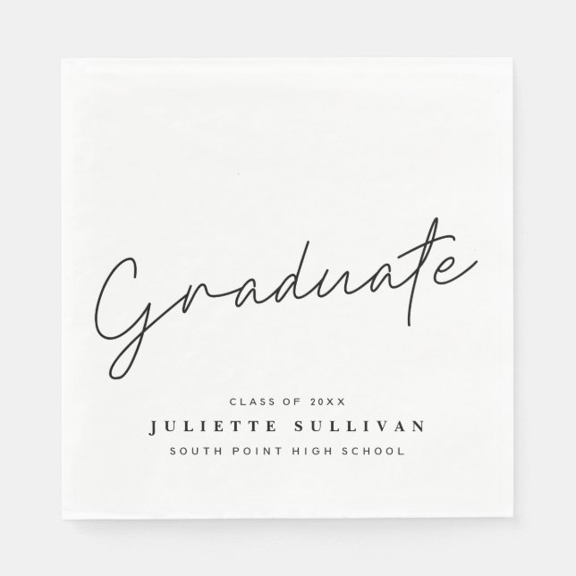 Simple Script Black and White Graduation Party Napkins (Front)