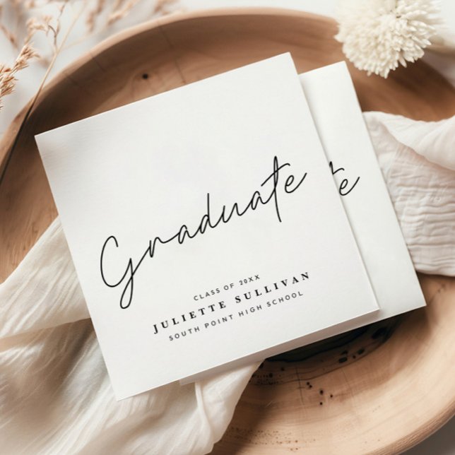 Simple Script Black and White Graduation Party Napkins (Simple graduate script black and white graduation party napkins.)