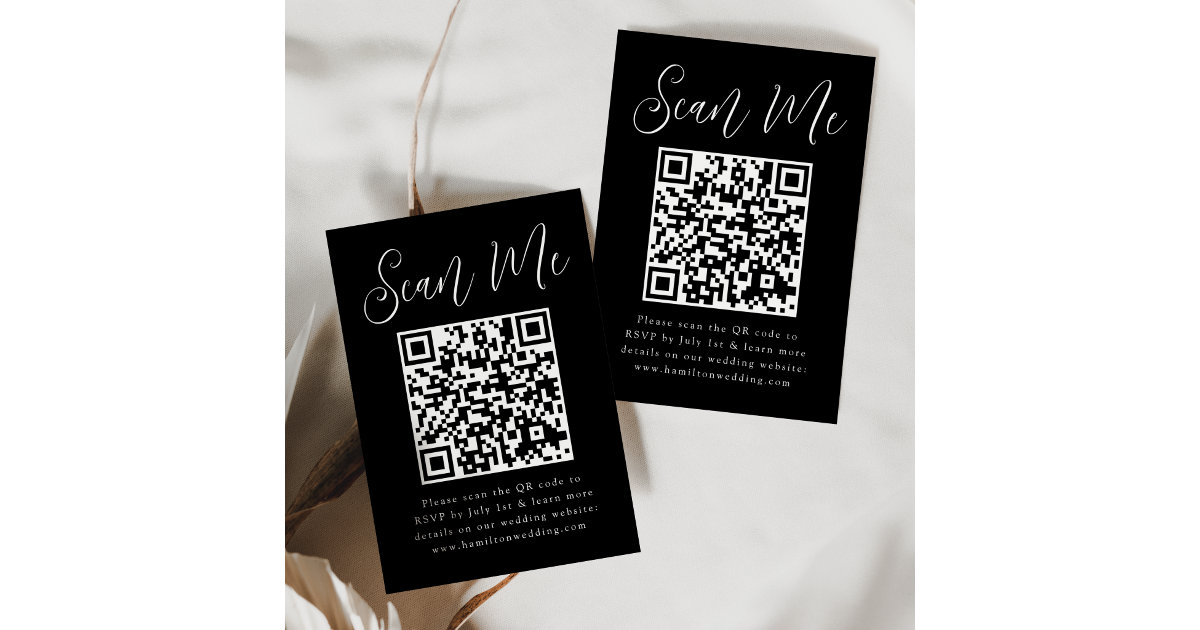Simple Script Black and White QR Code Wedding RSVP Enclosure Card | Zazzle