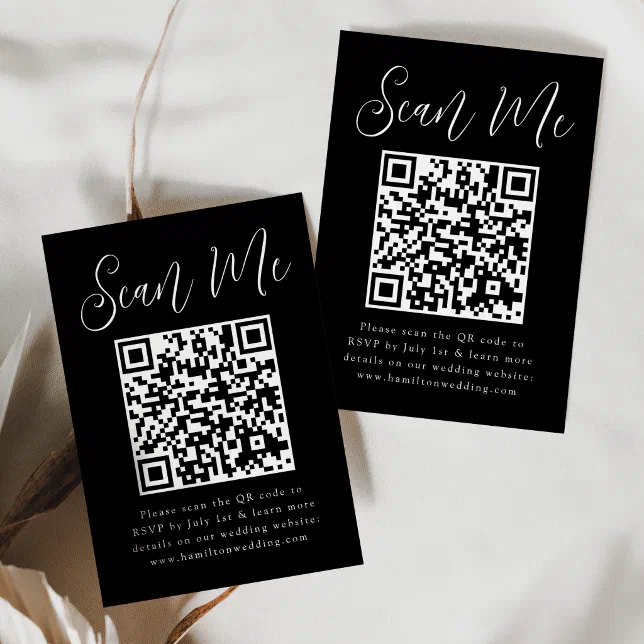 Simple Script Black and White QR Code Wedding RSVP Enclosure Card | Zazzle