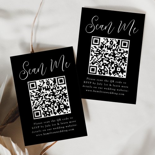 Simple Script Black and White QR Code Wedding RSVP Enclosure Card