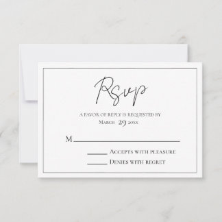 Simple Script Black and White RSVP Card