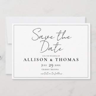 Simple Script Black and White Save the Date