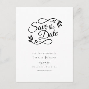 Simple Script Black and White Save the Date Postcard