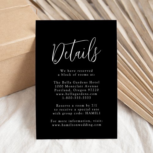 Simple Script Black and White Wedding Details Enclosure Card