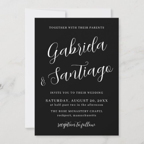 Simple Script Black and White Wedding  Invitation