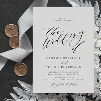 simple script black and white wedding invitation