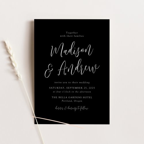 Simple Script Black and White Wedding Invitation