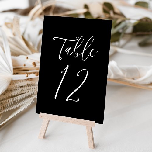 Simple Script Black and White Wedding Table Number