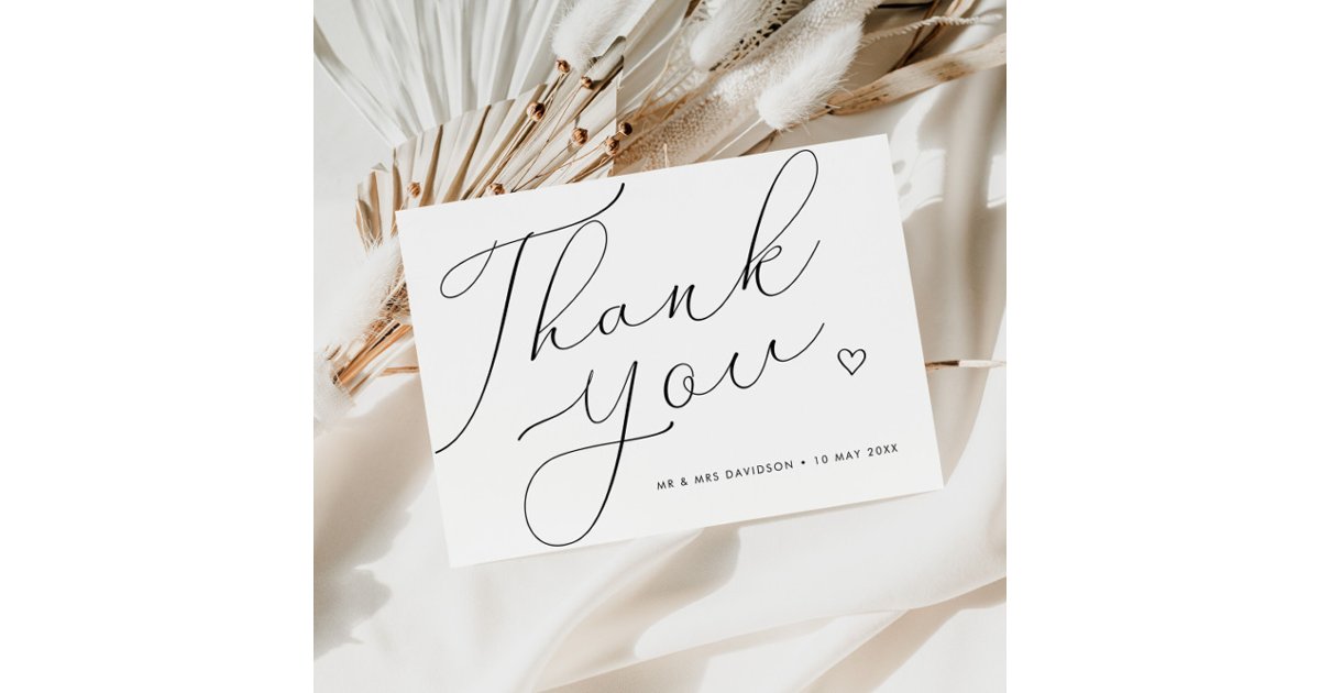 simple script black and white wedding thank you card | Zazzle