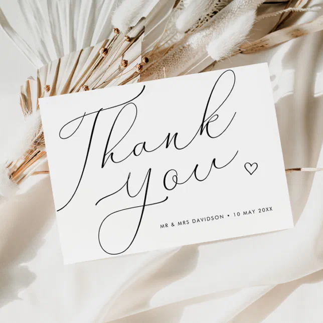 simple script black and white wedding thank you card | Zazzle