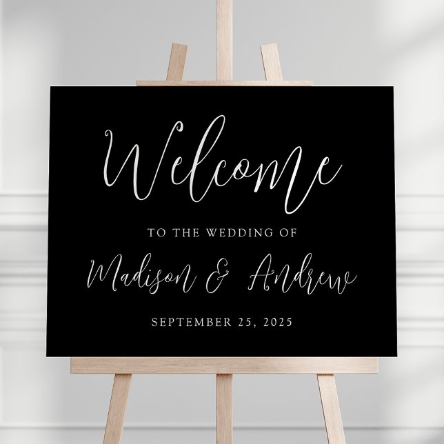 Simple Script Black and White Wedding Welcome Foam Board (Creator Uploaded)