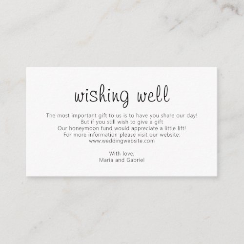 Simple script Black and white Wedding Wishing Well Enclosure Card