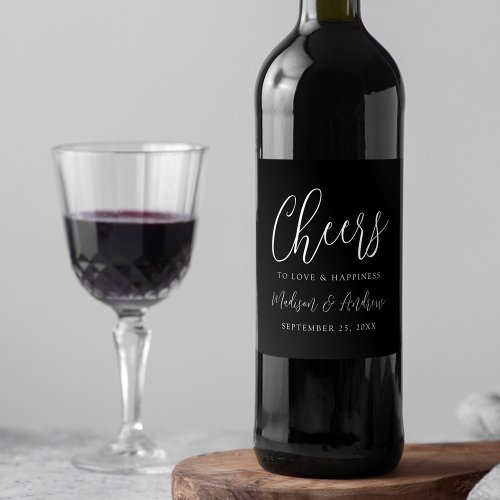 Simple Script Black Cheers to Love Wedding Wine Label